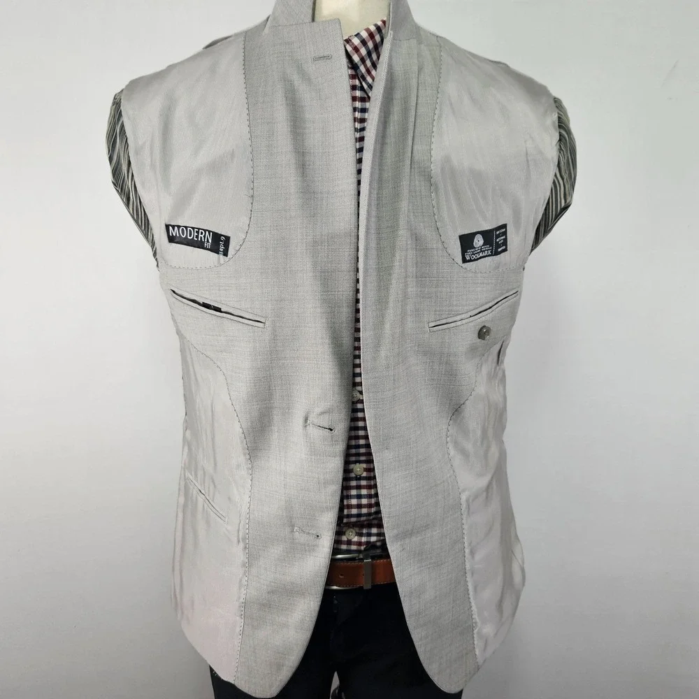 Apt.9 Men's Sport Coat Blazer Two Button Light Gray Shark Skin Wool Modern 40S